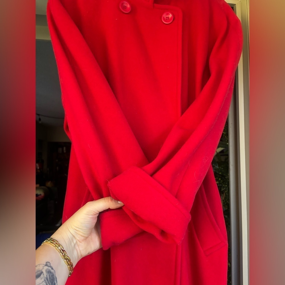 EDWARD CHAPMAN Cashmere Virgin Wool Stunning Red Long Coat S10 Like New W/ Belt - Picture 11 of 16
